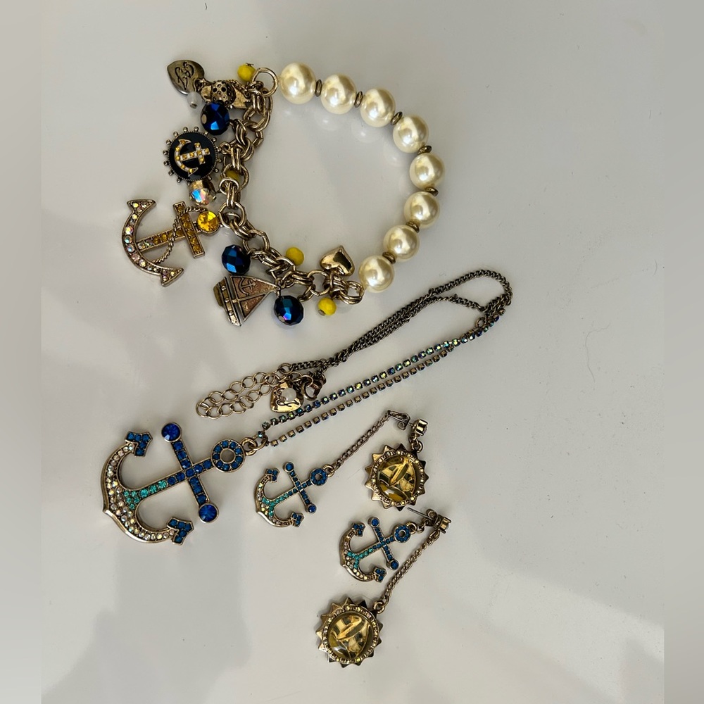 Betsy Johnson nautical jewelry set including necklace, bracelet and earrings